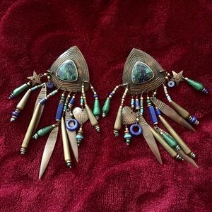 Huge Vintage Tabra Multi-gemstone Earrings 14k gold filled